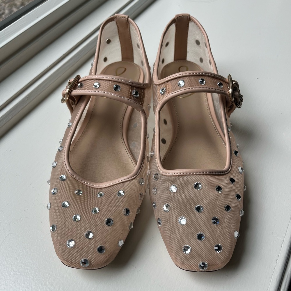 Sam Edelman Michaela Square Toe Gem Embellished Mesh Mary Jane Shoes
